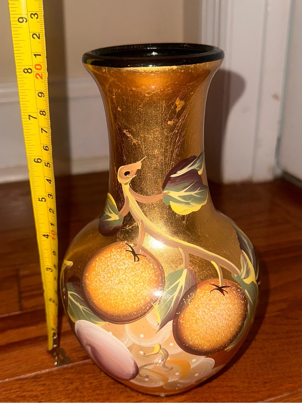 Source Unknown Gold Hand-Painted Orange Motif Decorative Vase